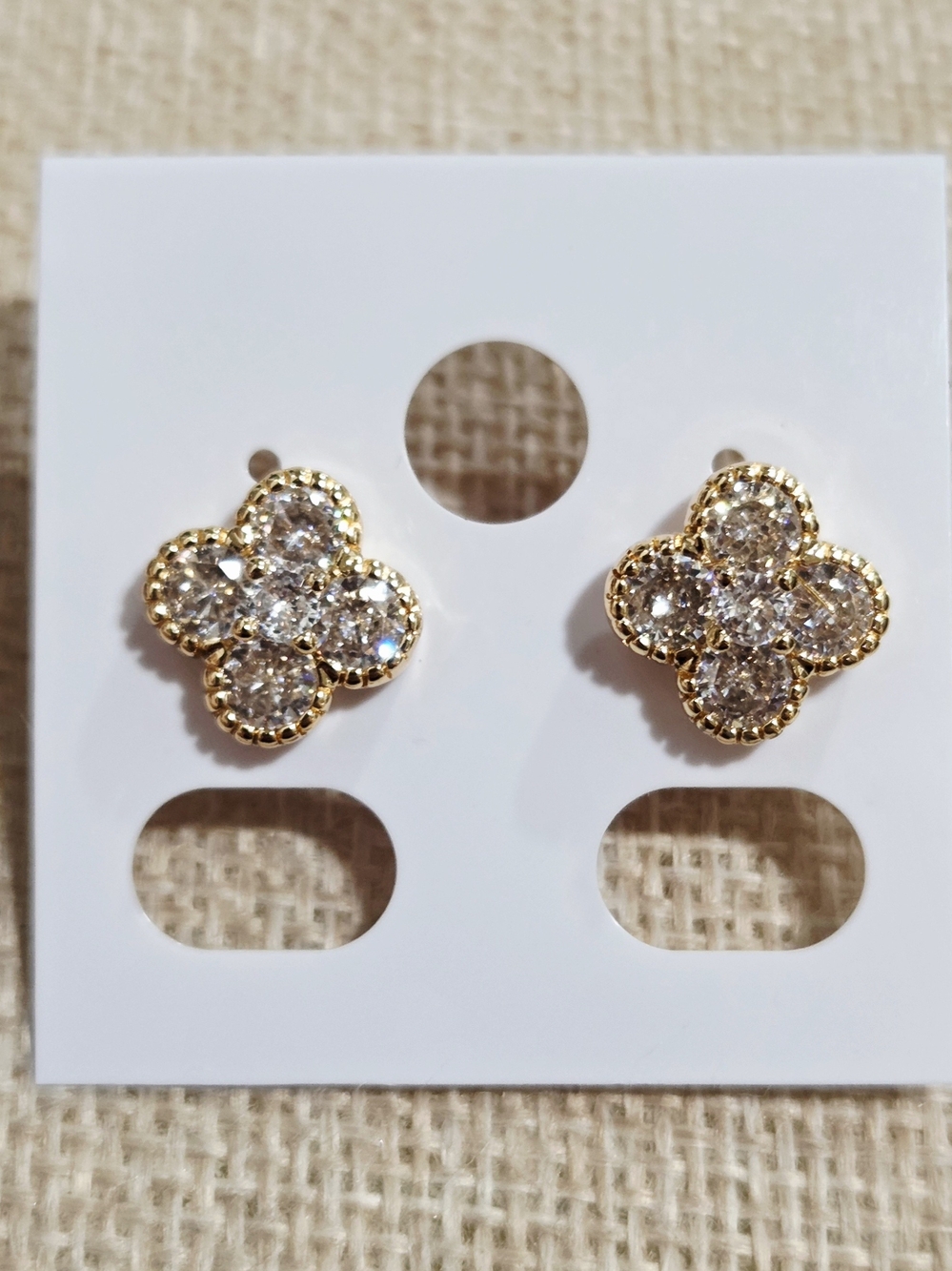 Gold Crystal Clover Stud Earrings - Women Jewelry